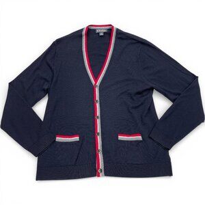 Brooks Brothers Italian Merino Wool Button Cardigan Sweater Blue Red Men's XL